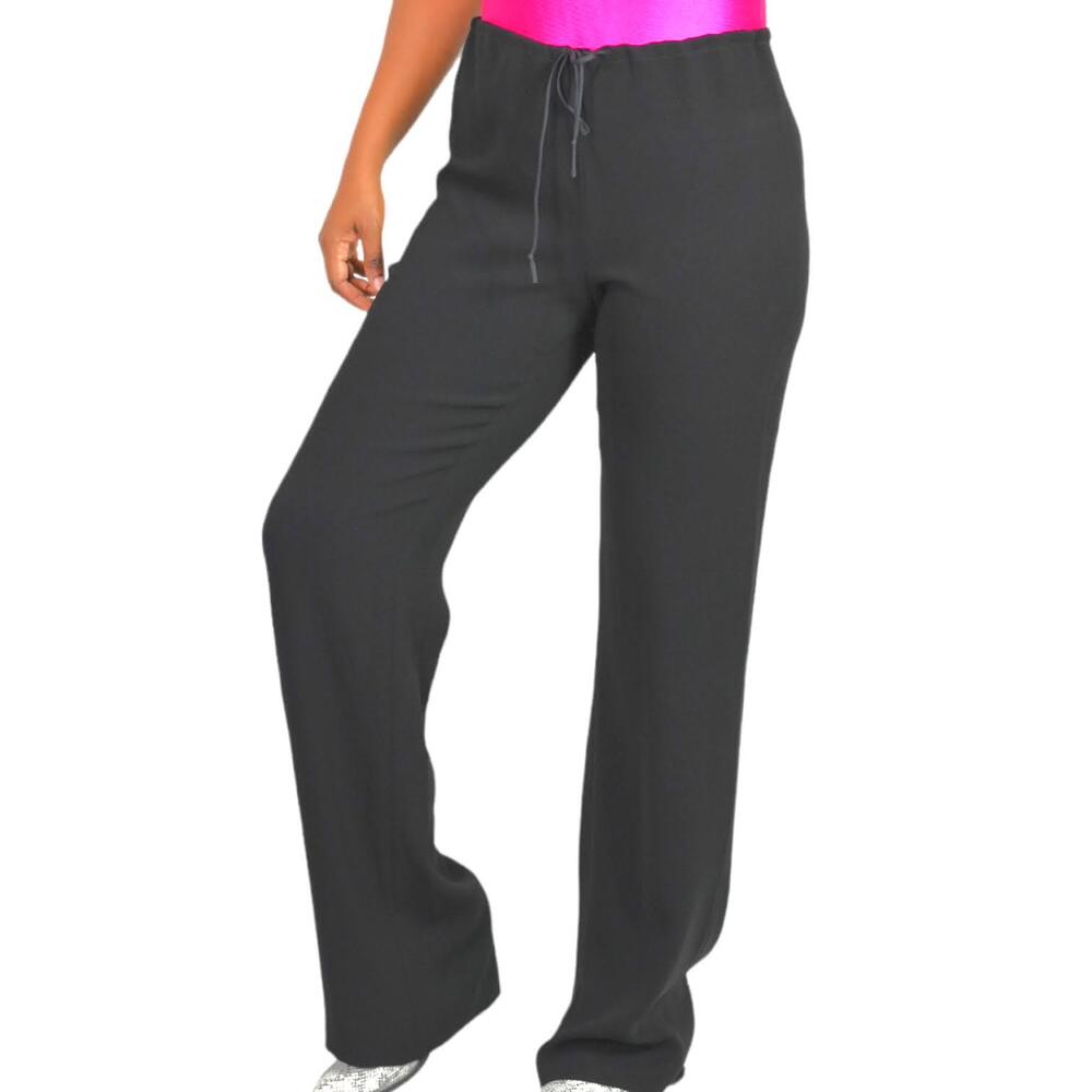 Tahari Dress Pants Black Trousers High Waist Flare Drawstring Crepe Flare Size 6